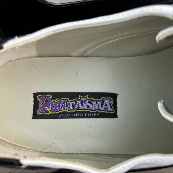 FUNTASMA Men’s Black and White Oxford Shiny Faux Patten Shoes Size Large FLAWED - Picture 7 of 15